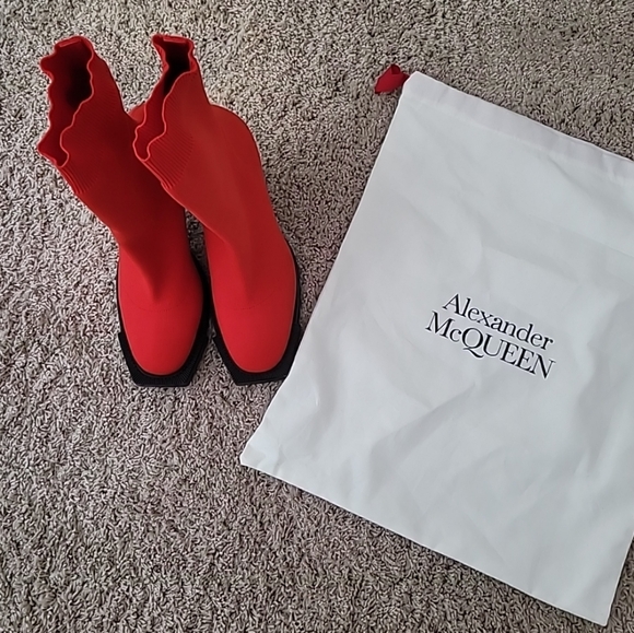 Alexander McQueen Red Sock Boots Size 39.5 - Picture 2 of 10